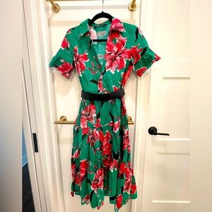 Zara Floral Belted Midi Cocktail, Wedding, Party, Shower Dress Size S